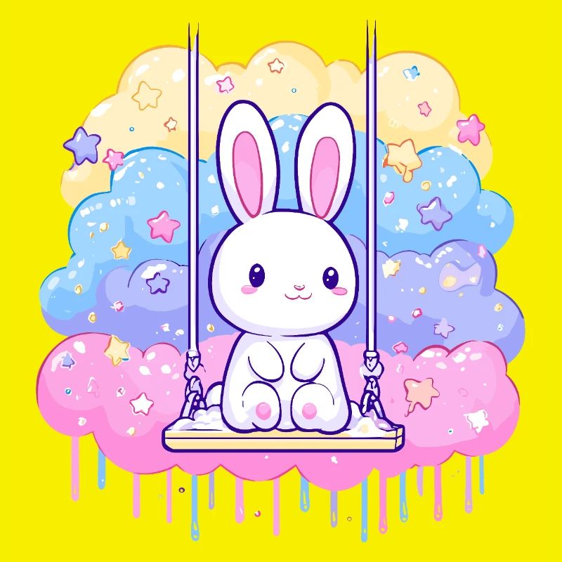 Cuddly bunny on cloud swing