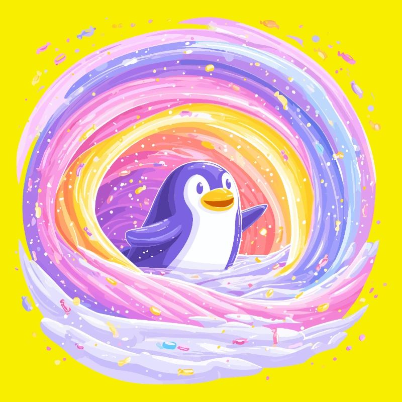 Rainbow penguin in the vortex
