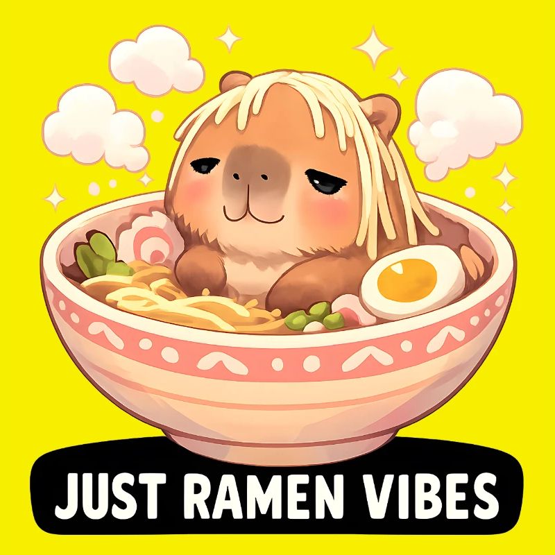 Capybara with ramen vibes