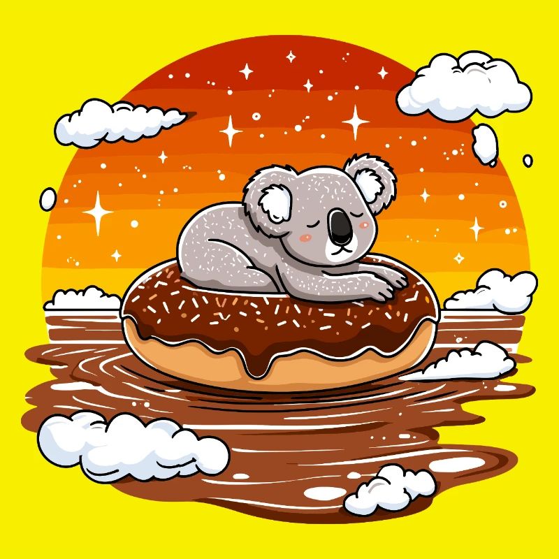 Koala auf Donut im Abendrot