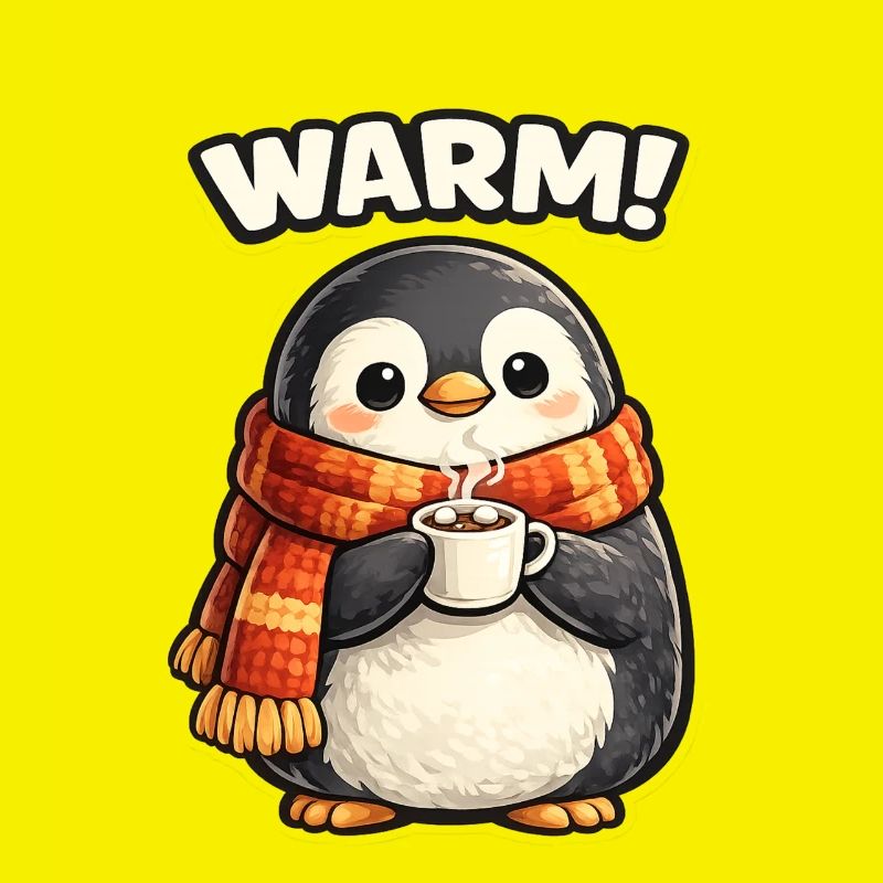 Wärmender Pinguin mit Kaffee