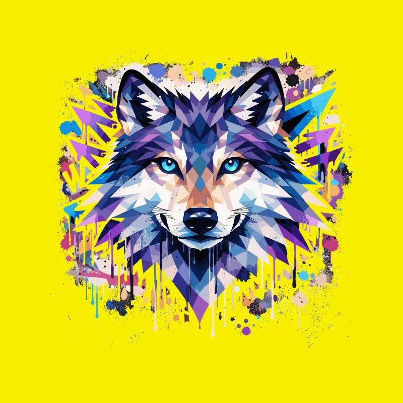 Polygon Wolf Graffiti – Bunter Wolf Kopf Urban Art