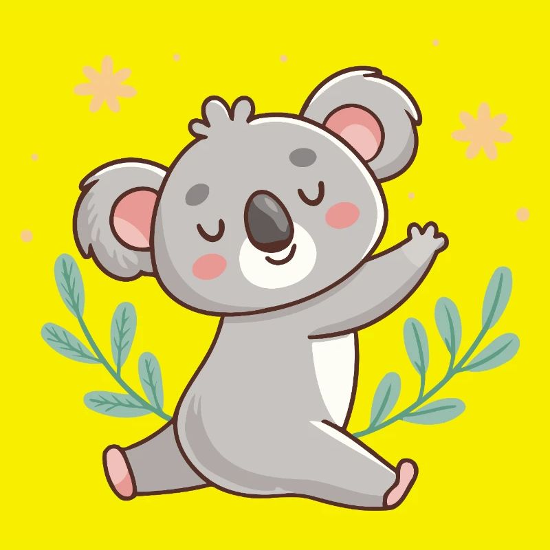 Koala détendu pastel avec feuillages