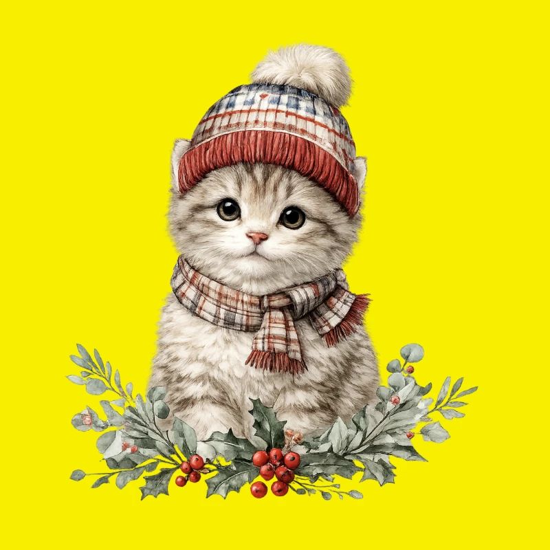 Chaton d’hiver avec chapeau et écharpe