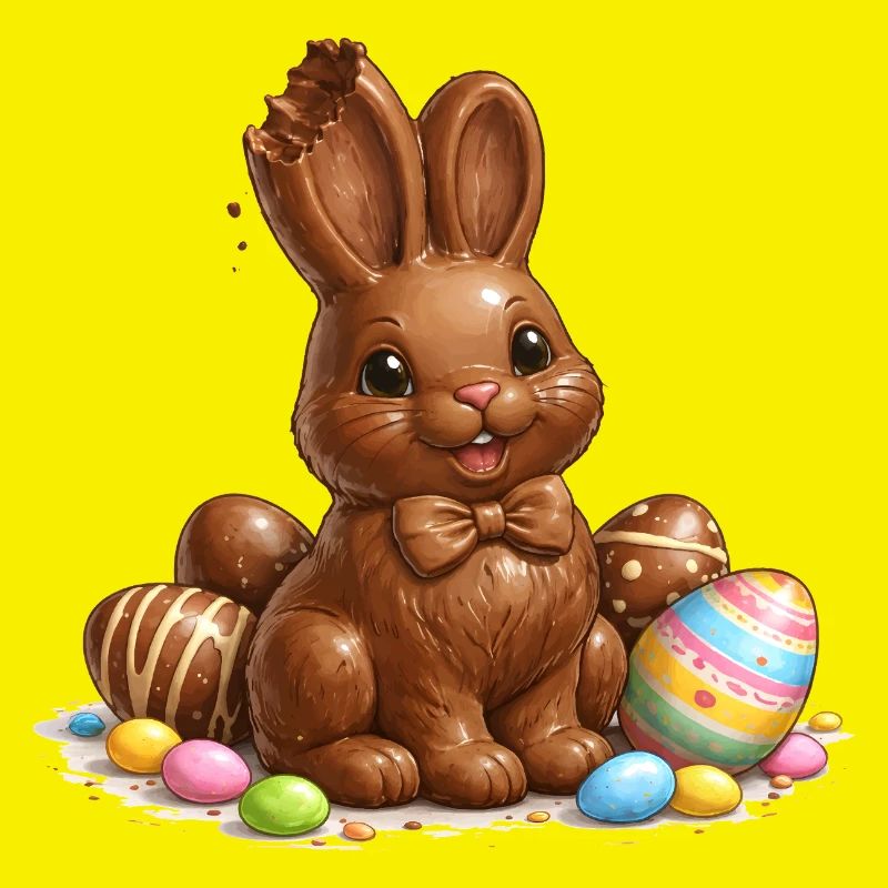 Chocolate bunny with Easter eggs