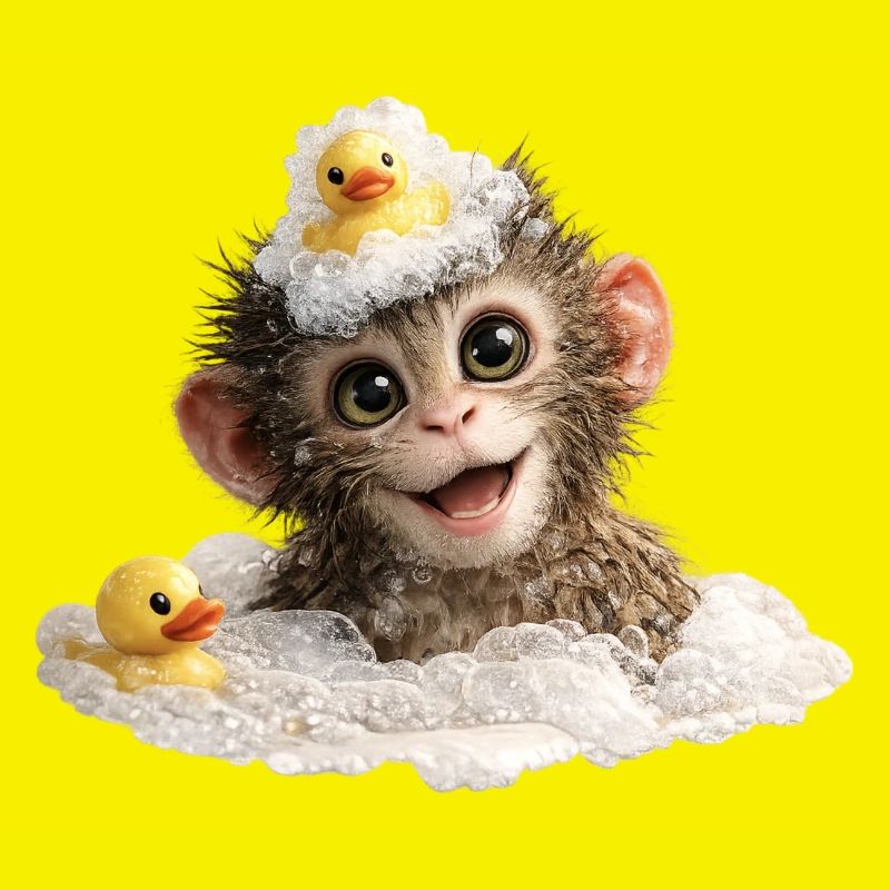 Singe du Bain avec Canard en Caoutchouc