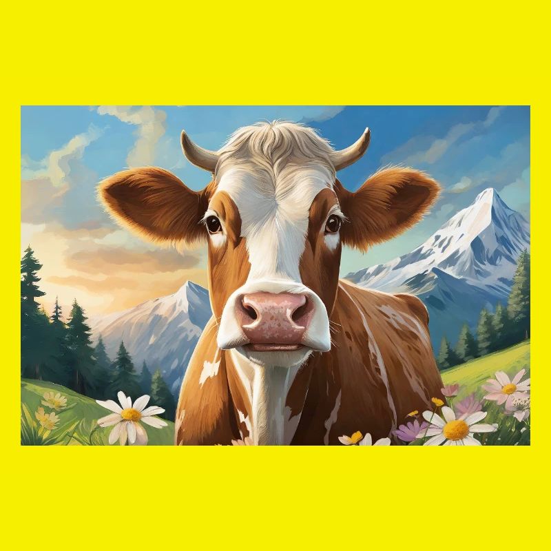 Vache joyeuse dans le panorama alpin