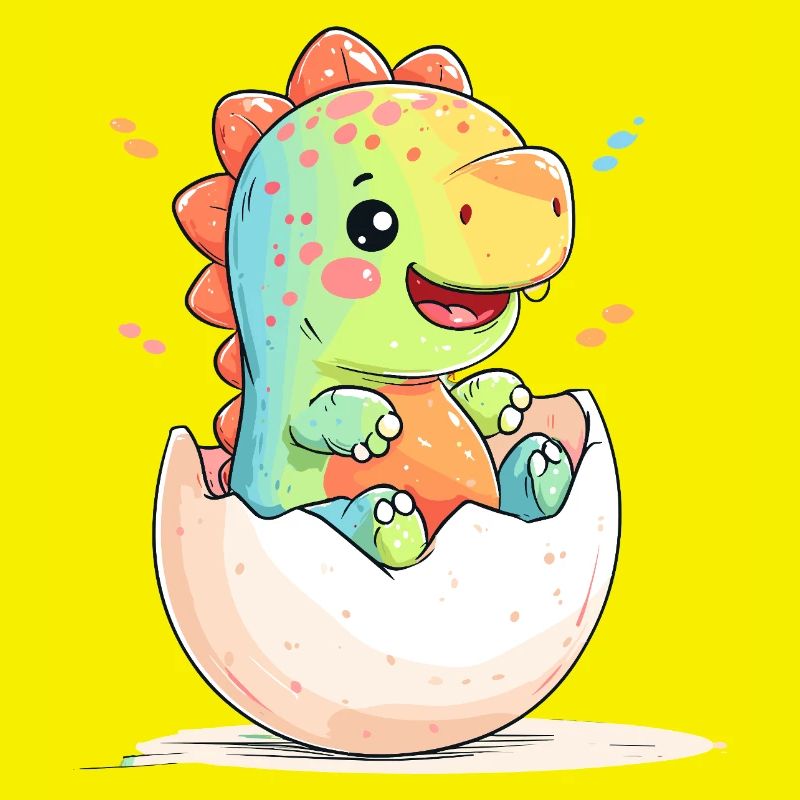Cheerful dino chick from the egg