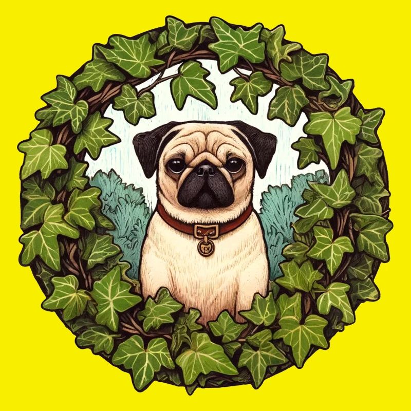 Mops im Efeukranz