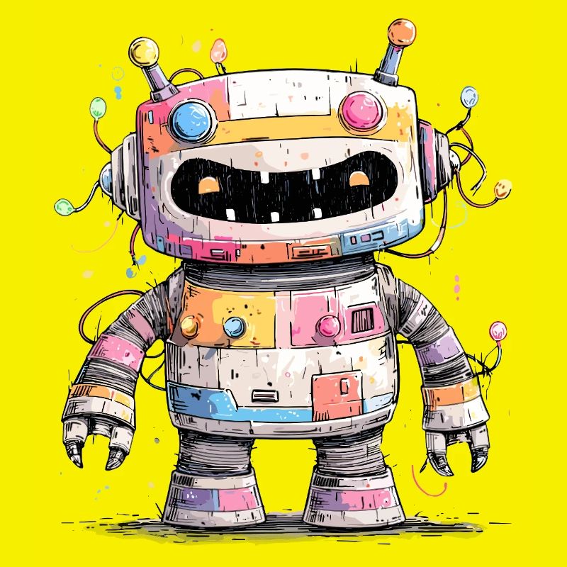 Colorful robot with paint splashes