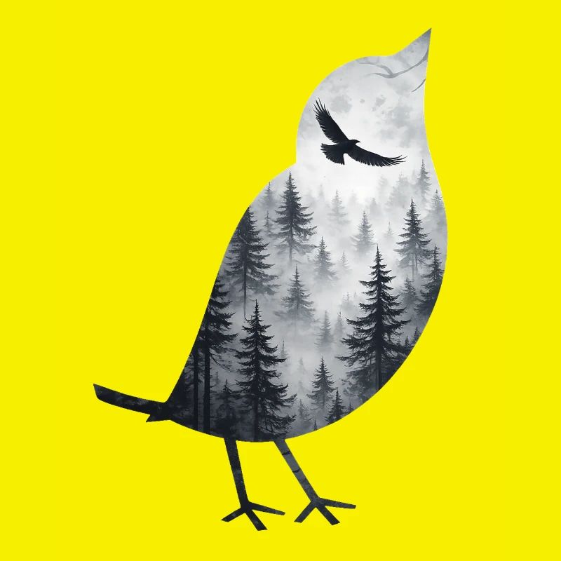 Oiseau dans la brume de la forêt