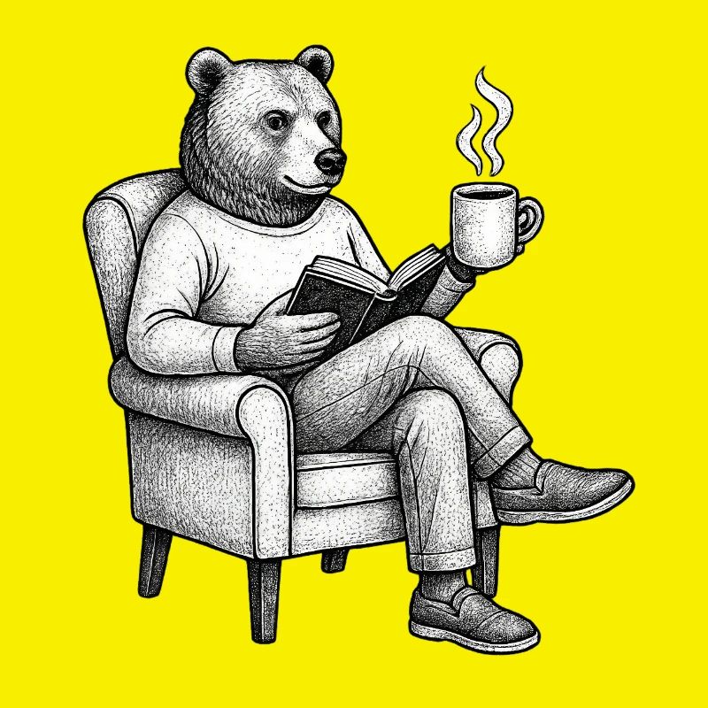 Bärenleser mit Buch und Tasse