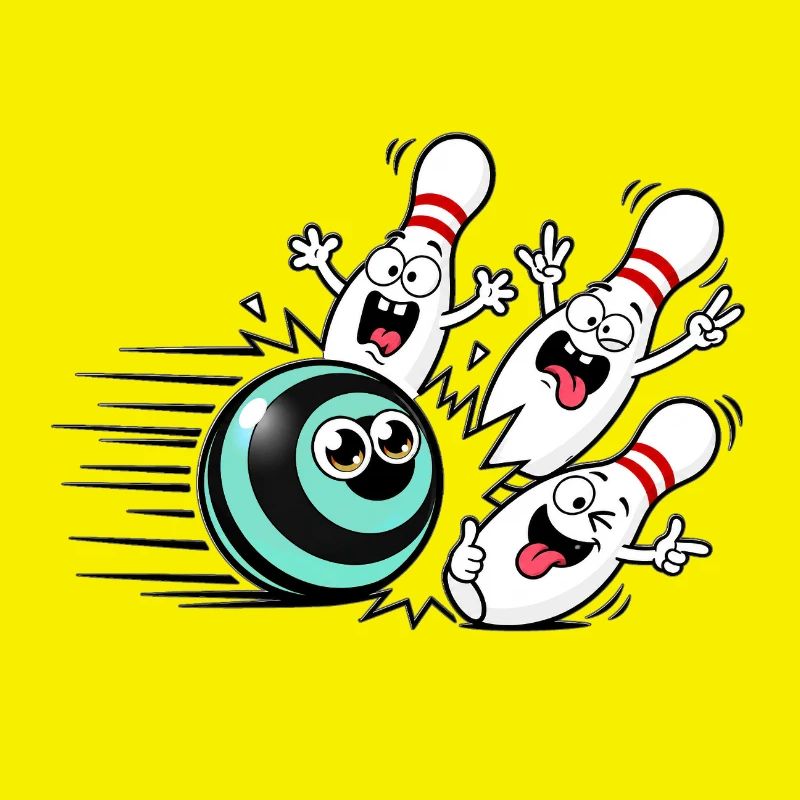 Lebendige Bowlingball mit frechen Pins