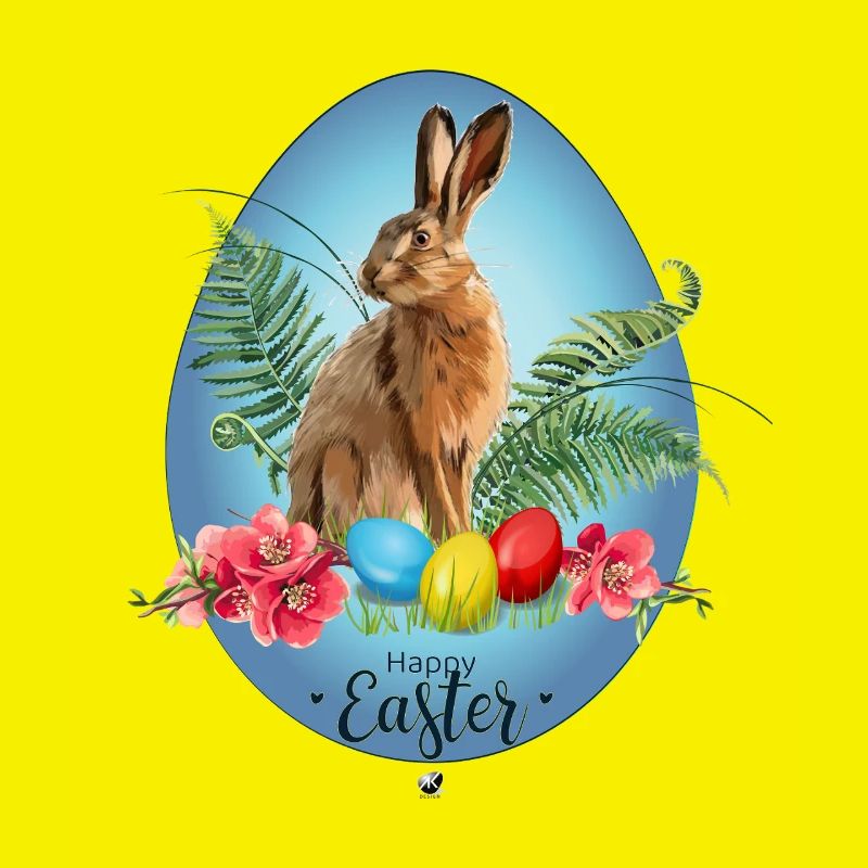 Bunny, Easter eggs and cherry blossoms illustration