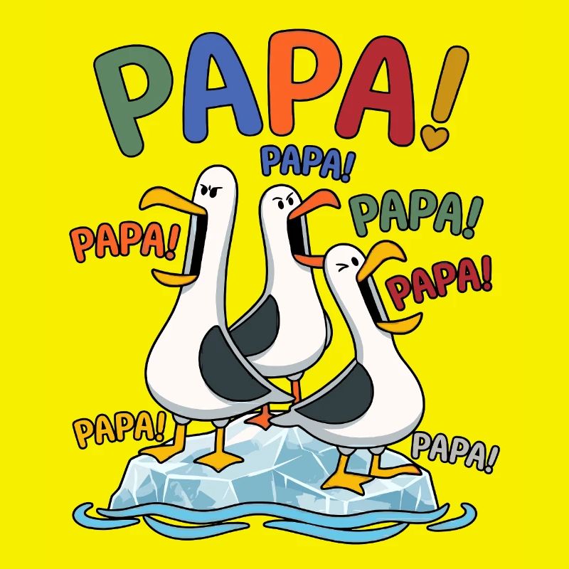 Lustige Papa Möwen auf Eisscholle - Comic Design