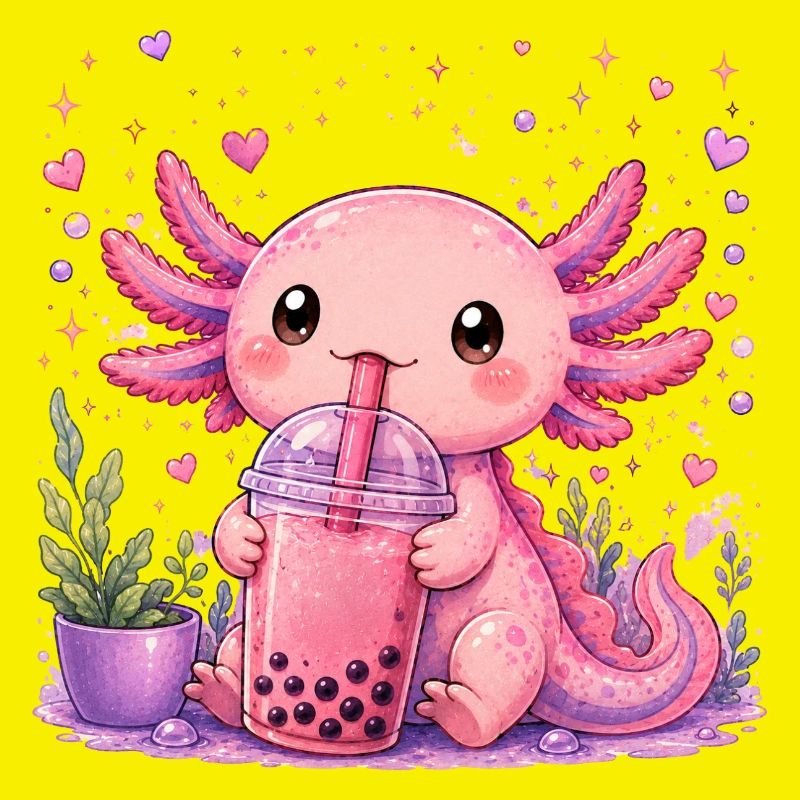 Pink Axolot with Bubble Tea