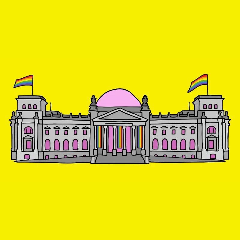 Der Bundestag in Berlin mit Regenbogenfahnen