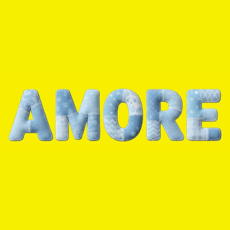 Amore Schriftzug Patchwork Design Blau