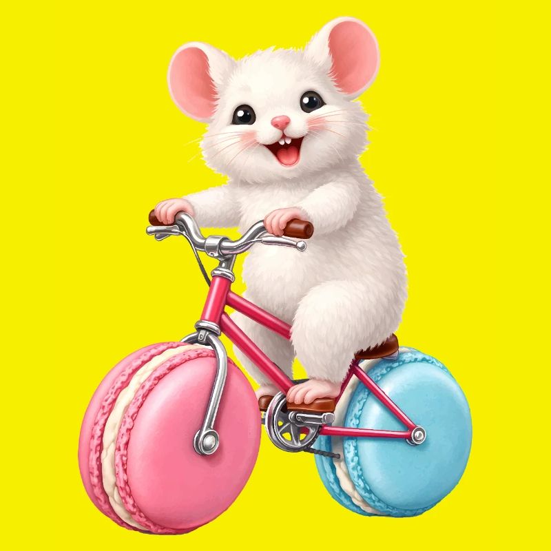 Mouse on Bicycle with Macaron Wheels