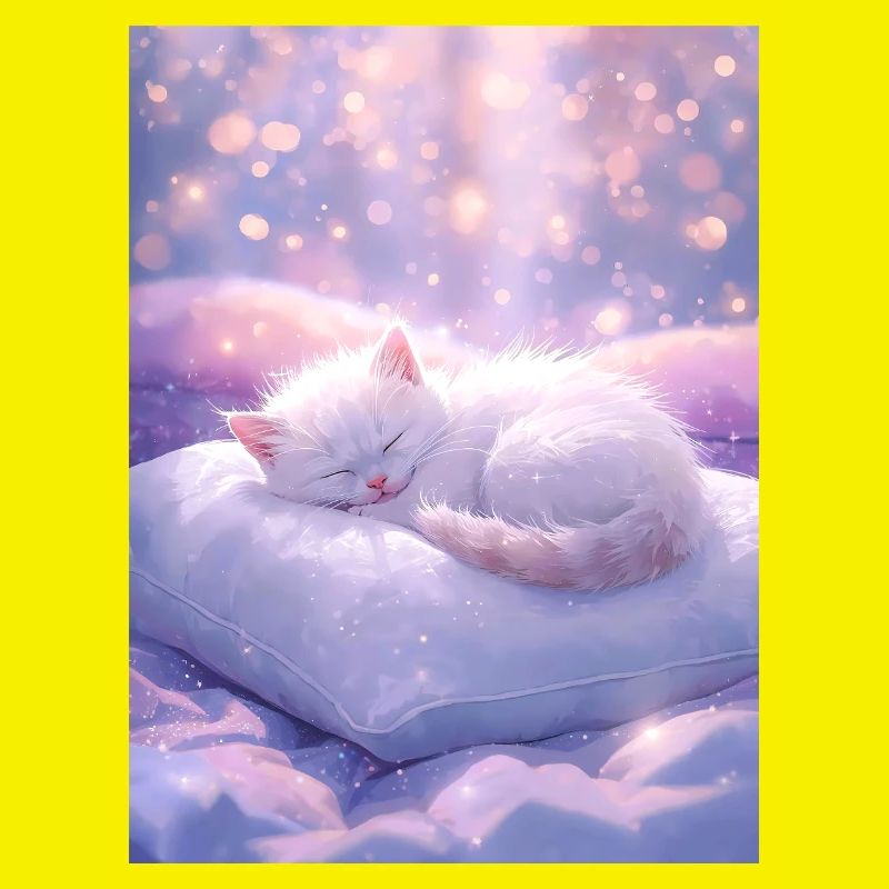 Dreamy Sleeping Cat with Sparkling Background