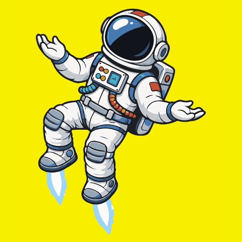 Floating cartoon astronaut with rocket propulsion