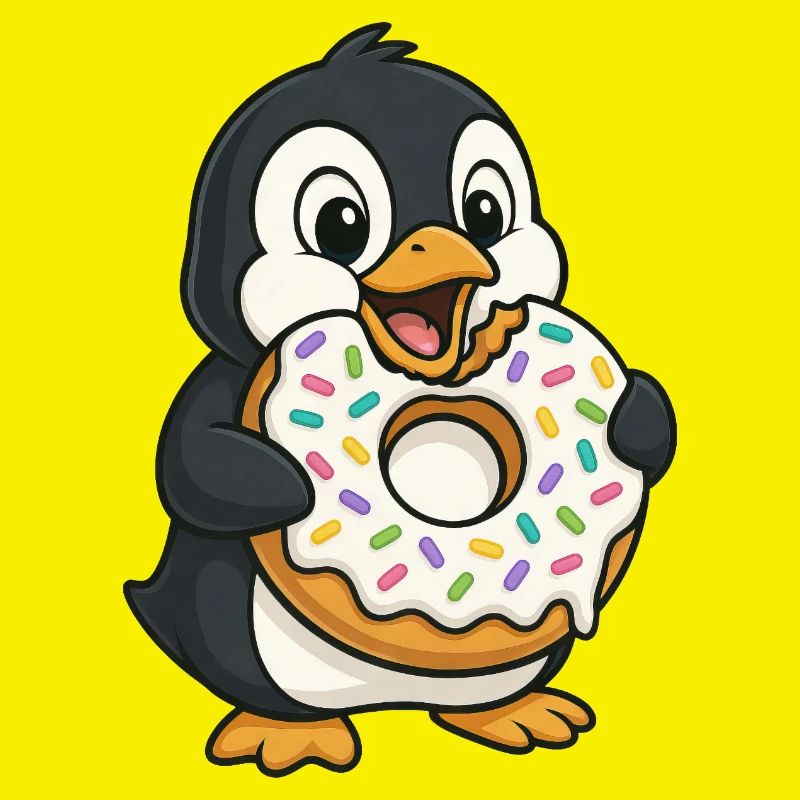Cute Penguin with Donut Dessert Snacking