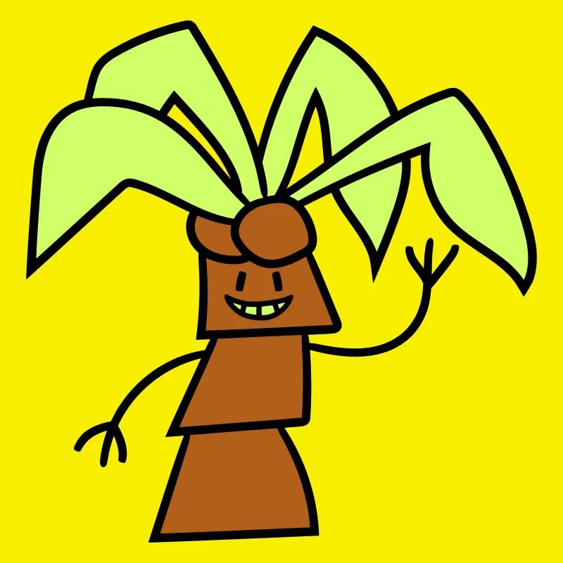 Funny Cute Palm Tree Waving Happy Face Comic