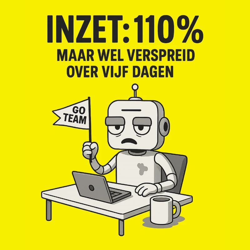 COMMITMENT: 110% – Robot at work with dry humor