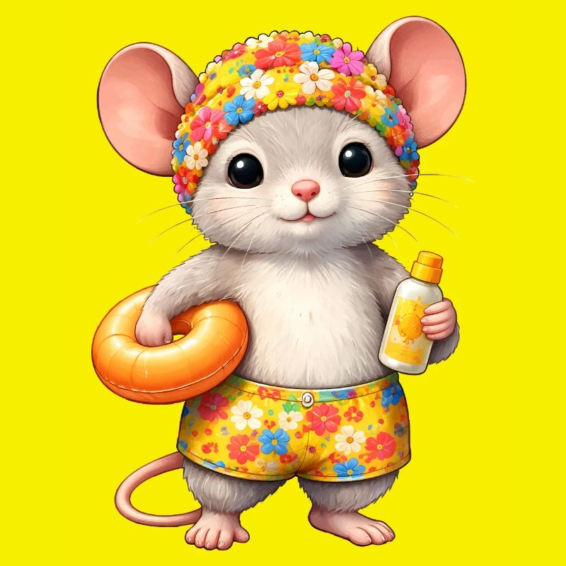 Cute mouse on summer vacation
