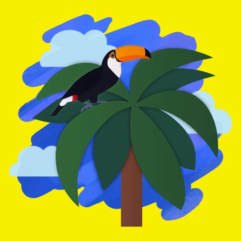 Toucan (palm tree, sky)