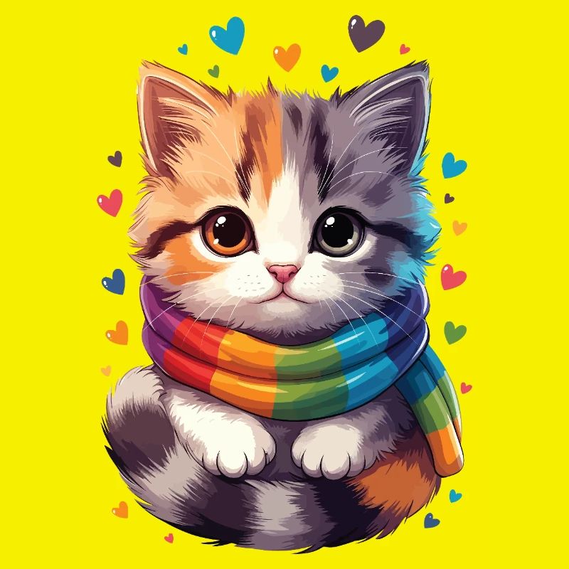 Chaton arc-en-ciel écharpe
