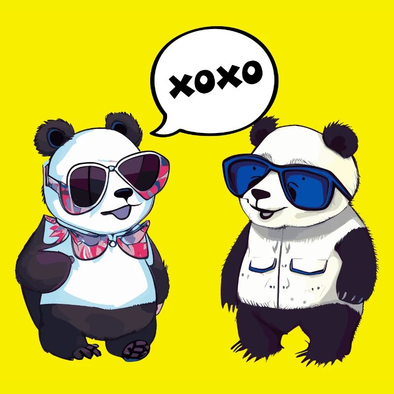 Cool panda design with two cute pandas