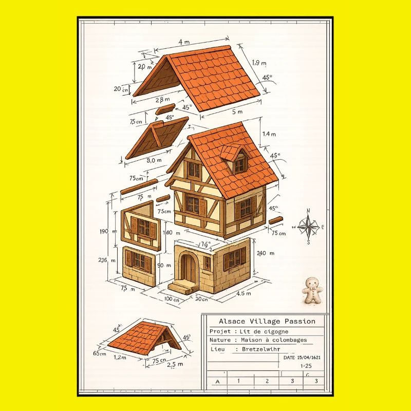 Alsatian half-timbered house architect's plan