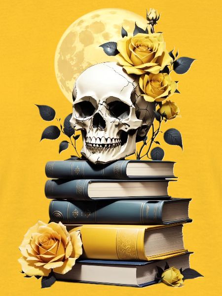 Bücherstapel mit Schädel