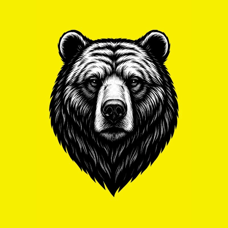 Bear Head Line Drawing Black & White