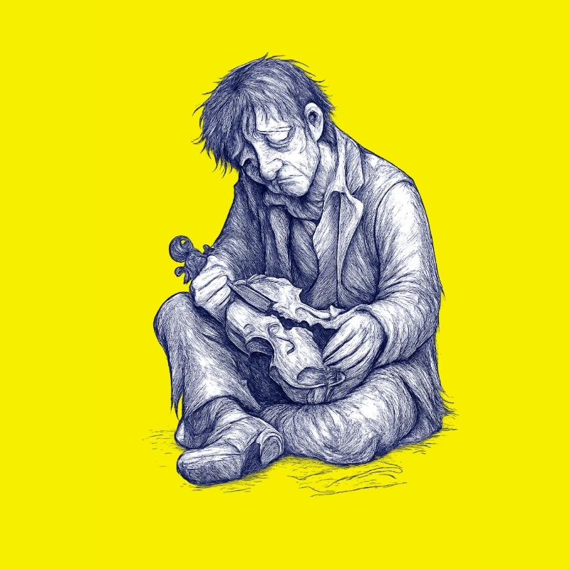 Melancholic reader | Hand Painted Drawing