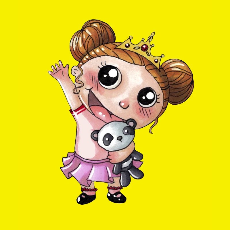 Winkendes Comic Mädchen mit Panda