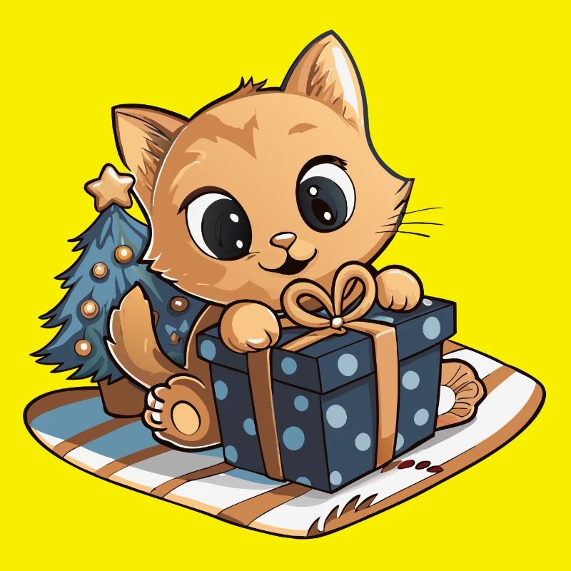 Cute cat unwrapping gift