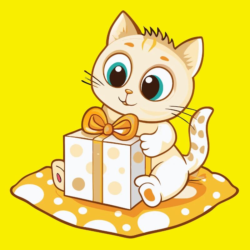 Cute cat unwrapping gift