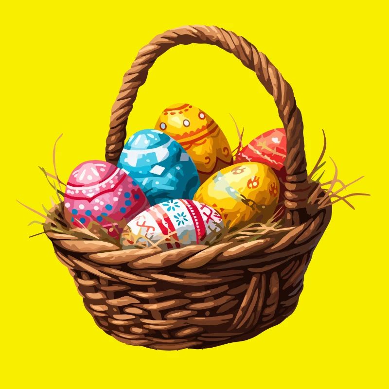 Osterkörbchen mit bunt bemalten Eiern