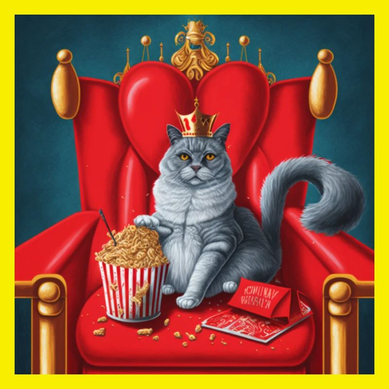 Chat mangeant du pop-corn et des ailes de poulet