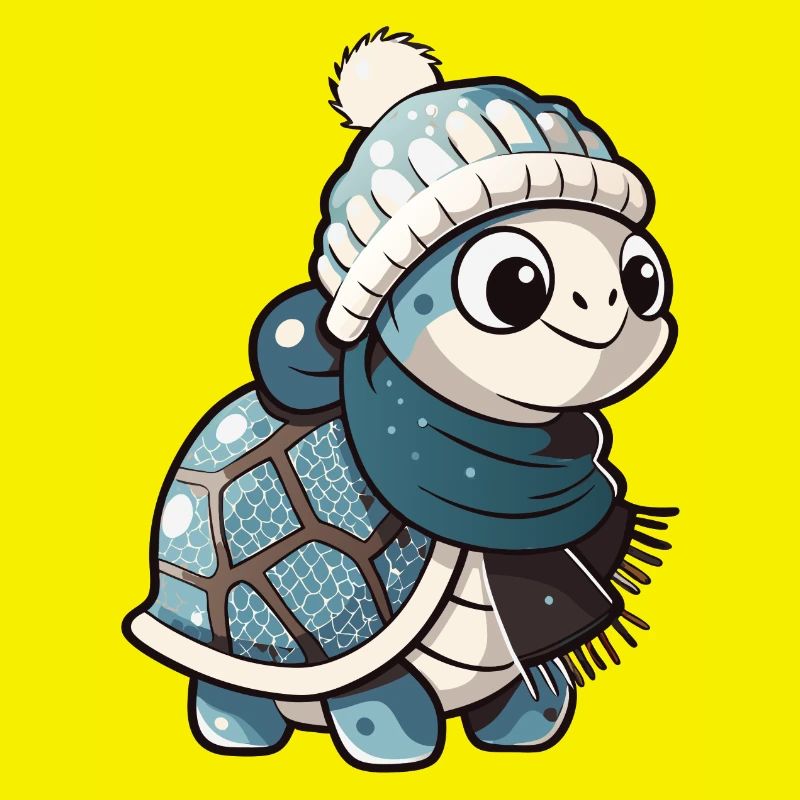 Cute turtle with scarf and bobble hat.