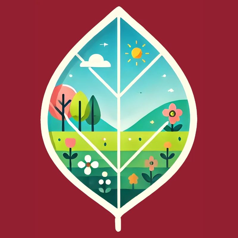Blatt mit Frühlingslandschaft