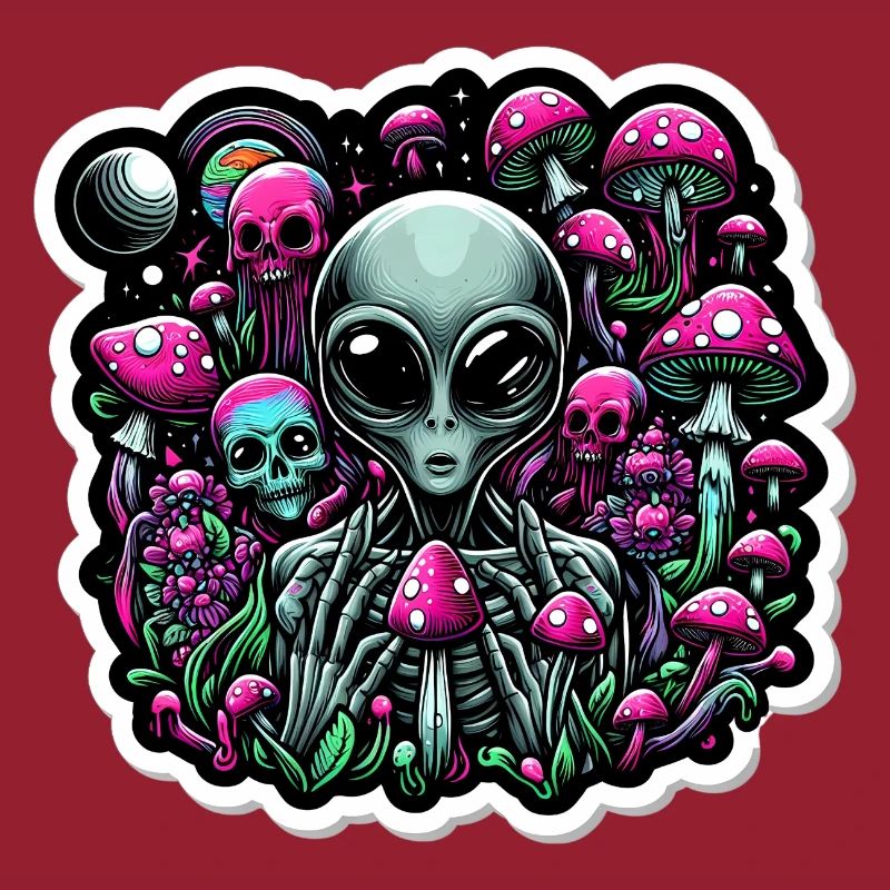 Psychedelischer Alien mit Pilzen