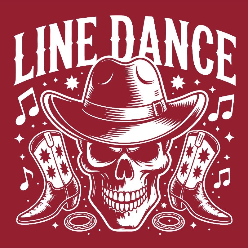 Crâne de danse en ligne avec stetson et bottes et lasso