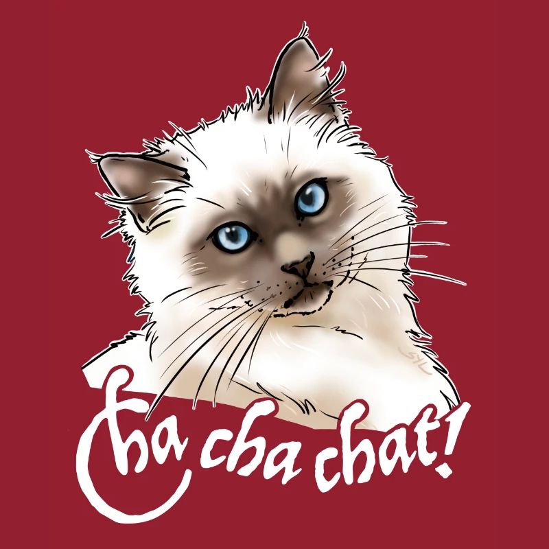 Burmese cat "Cha cha cat!" (white text)