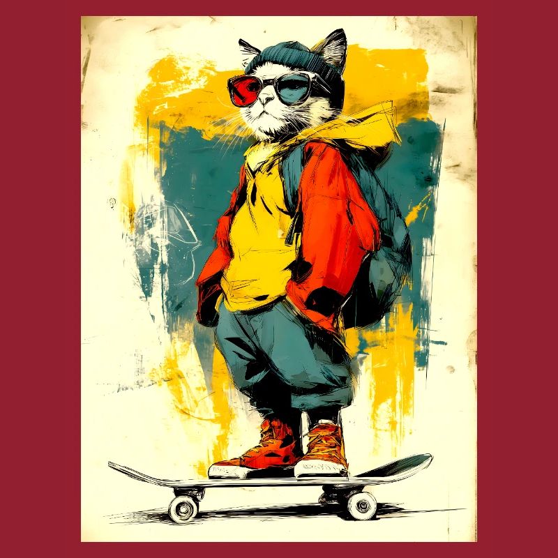 Chat cool sur le skateboard - moderne, élégant