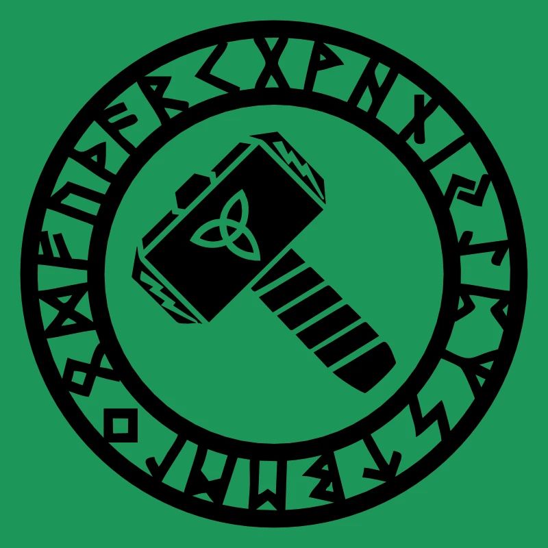 Mjölnir Thorshammer i Futhark Runic Circle