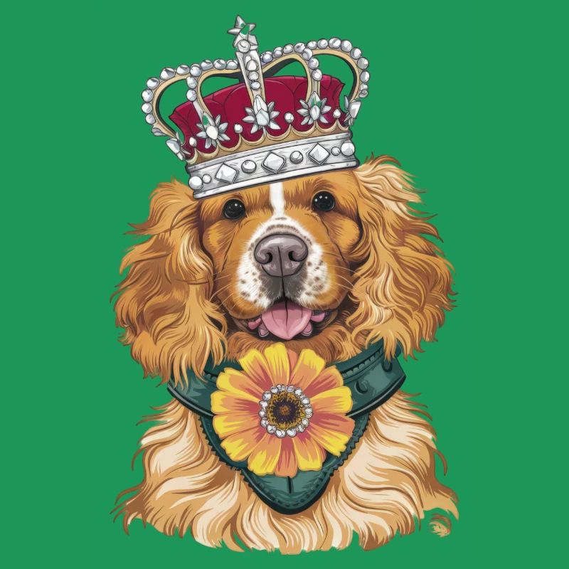 Cocker Spaniel mit Blumen und Krone
