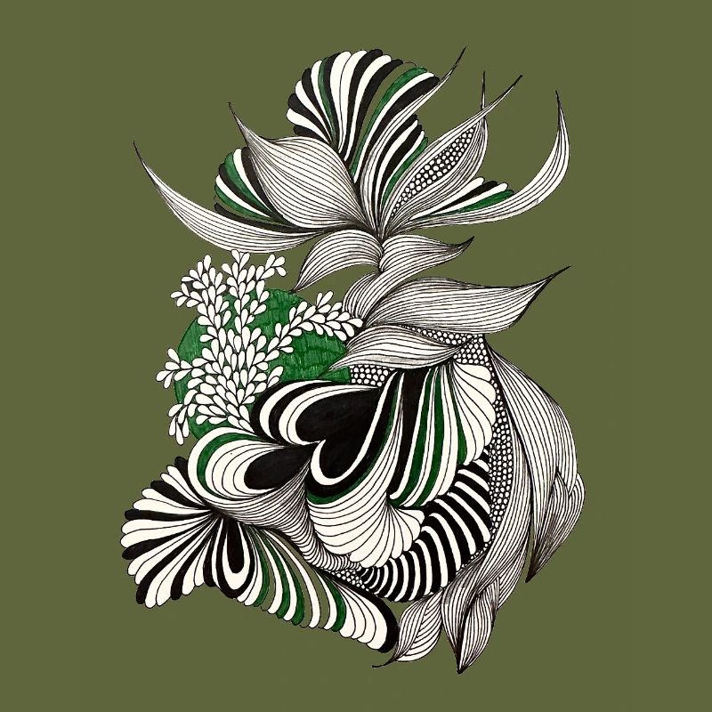 Green Lines Botanical Pattern